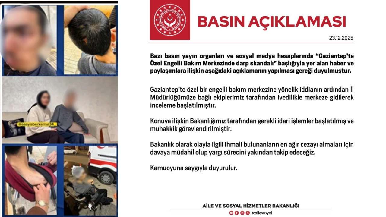 Gaziantep'te Engelli Merkezinde Darp Şoku! Bakanlıktan Açıklama
