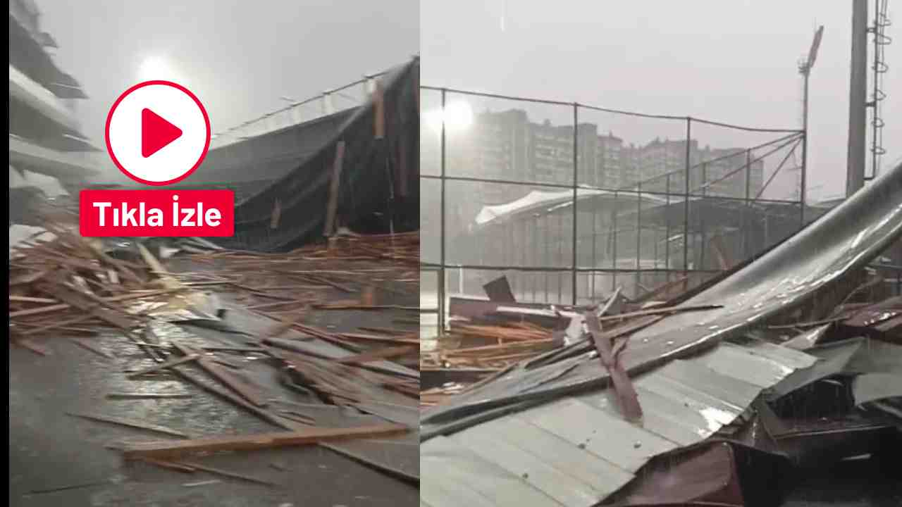 Gaziantep’te sağanak sonrası saha tribünü çöktü