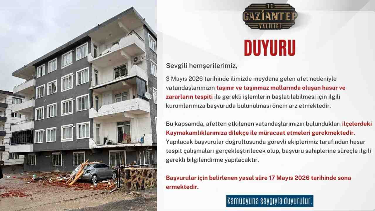 Gaziantep Valiliğinden afetzedelere hasar başvurusu için çağrı
