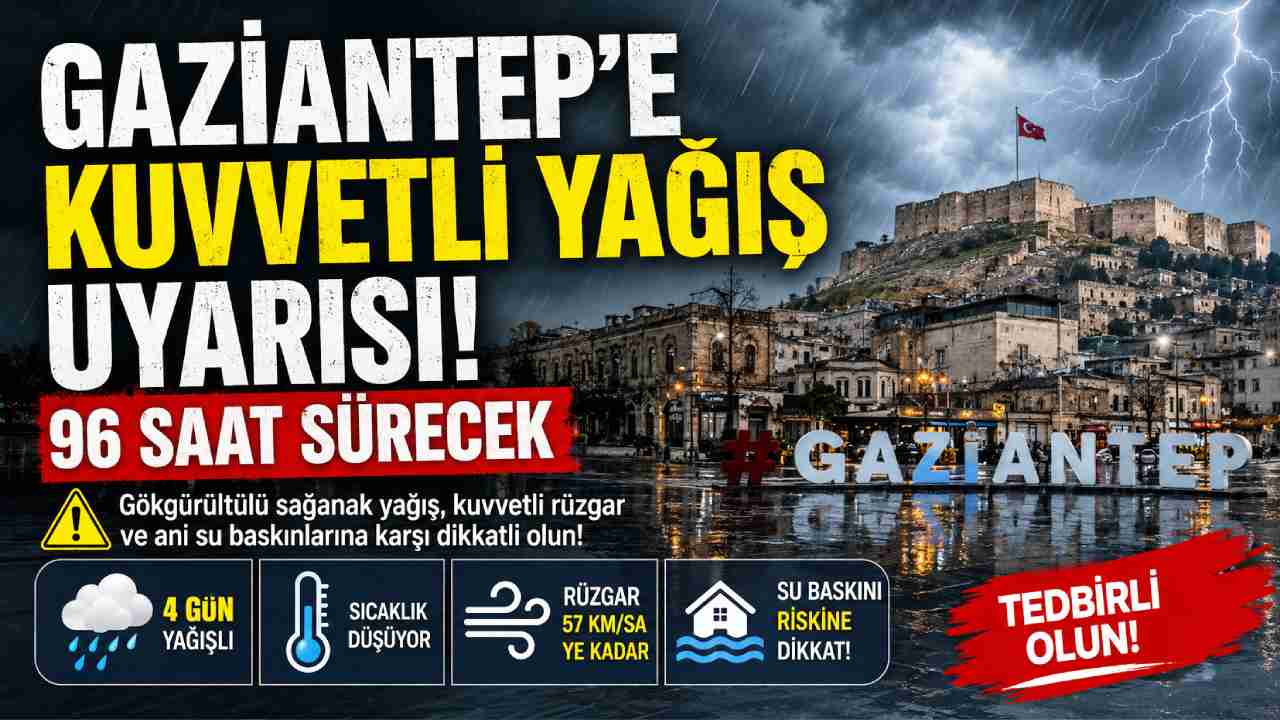 Gaziantep’e Kuvvetli Yağış Uyarısı! 96 Saat Sürecek