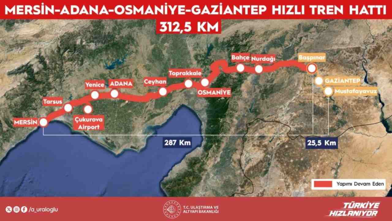 Mersin-Gaziantep arası 2 saat 15 dakikaya düşecek