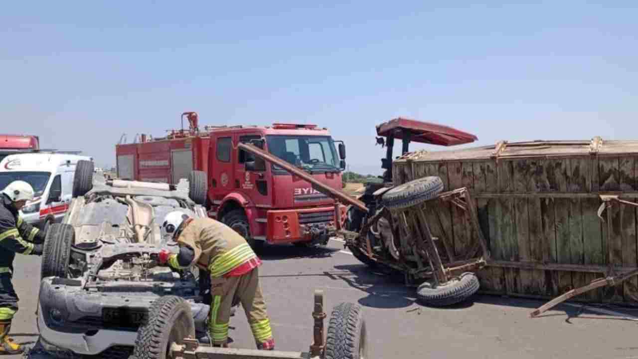 Traktörle çarpışan otomobil takla attı: 2 yaralı