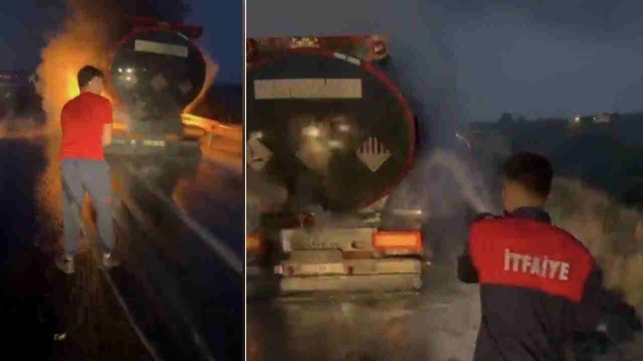 Tarsus-Adana-Gaziantep (TAG) Otoyolu'nda seyir halindeki fuel oil yüklü tanker alev aldı