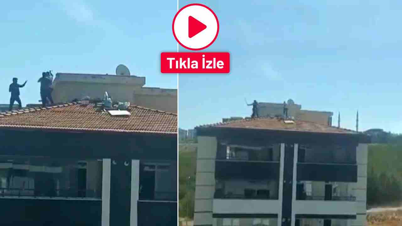 Gaziantep'te 5 Katlı Binanın Çatısında Tehlikeli Kavga
