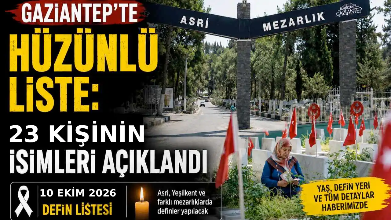 Gaziantep'te 23 Kişi Hayatını Kaybetti: 10 Ekim 2026 Gaziantep Defin Listesi