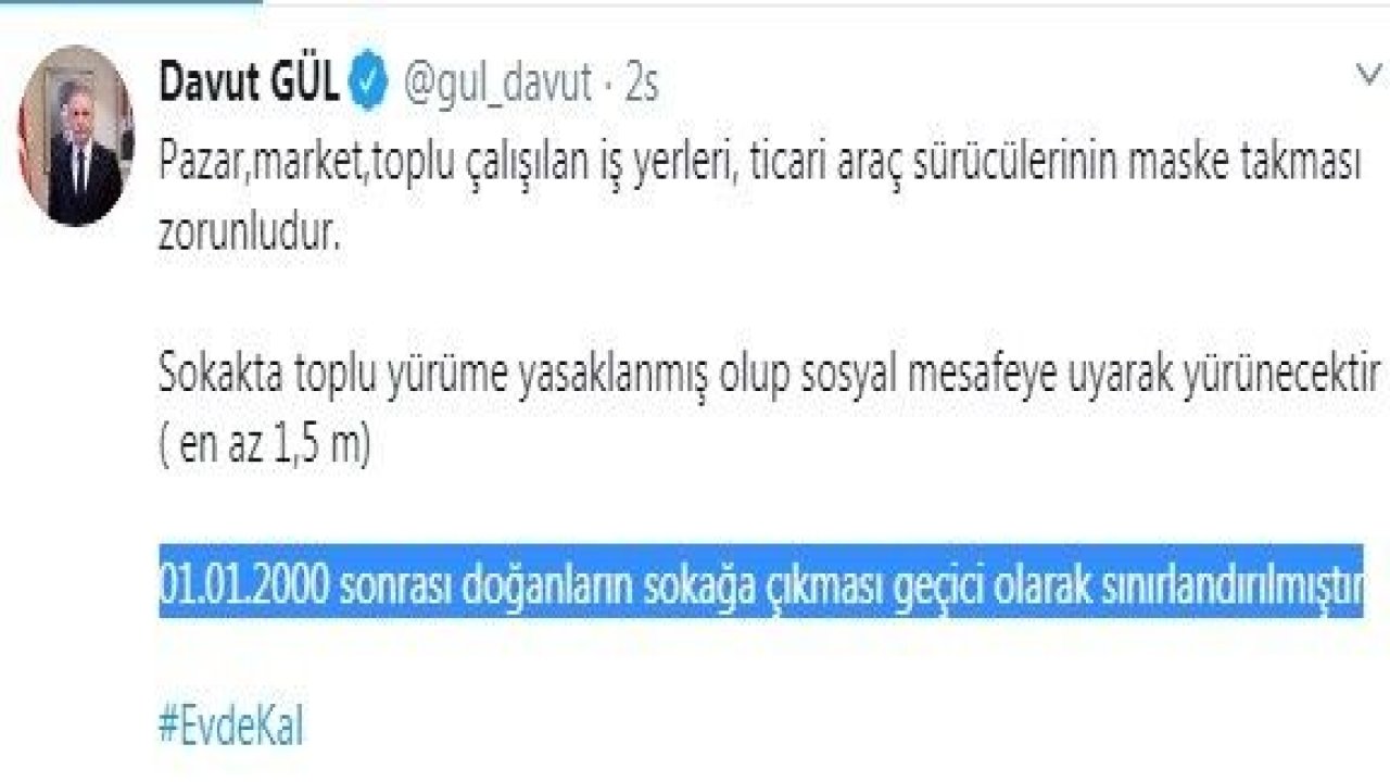 Gaziantep'te hangi tarihte doğan gençler sokağa çıkamayacak...Kaç Tarih Doğumlu Yasak...Gaziantep'te 20 yaş yasağı