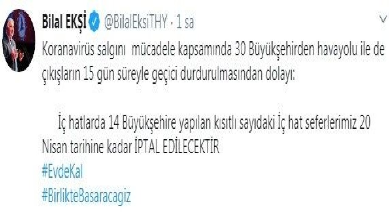 Türk Hava Yolları Gaziantep'e Uçuşları İptal Etti...THY Genel Müdürü Bilal EKŞİ :Gaziantep'e de Uçak Yok