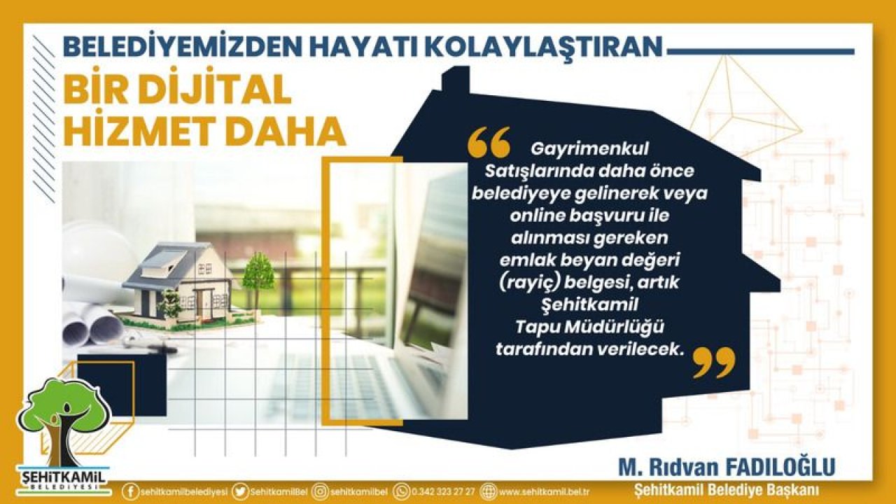 Şehitkamil Belediyesinden Hayatı Kolaylaştıran Bir Dijital Hizmet Daha