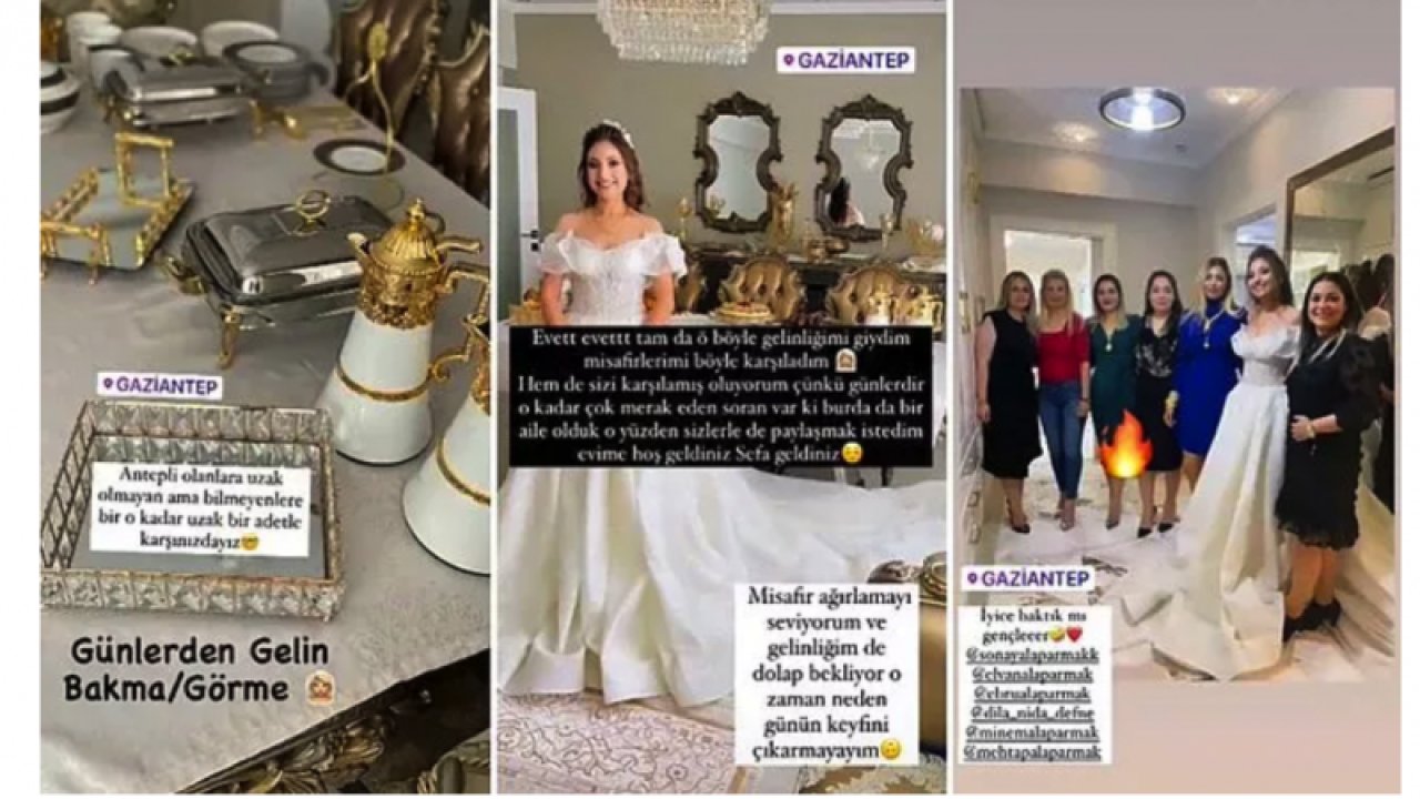 Gaziantep'te Adetler Böyle!  'Gelin Görme' Geleneğinde Çay İçmeye Gelenleri Gelinlikle Karşılayan Kadın...TIKLA İZLE