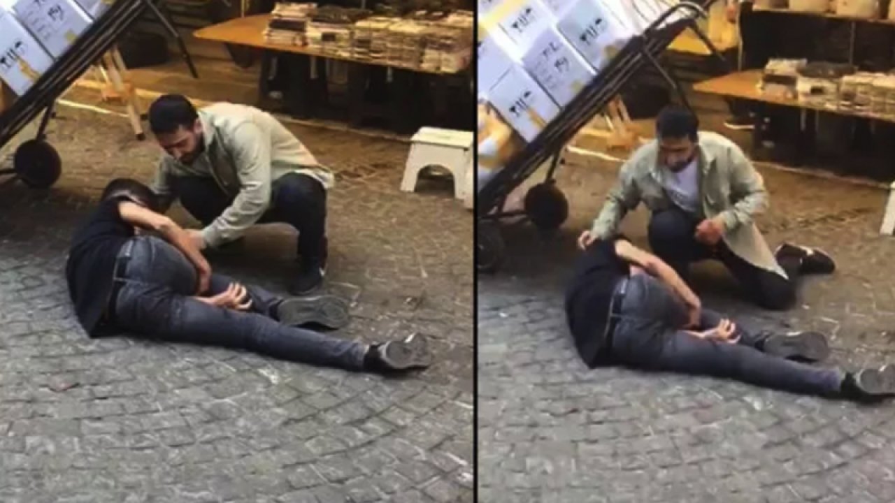 iki esnaf arasında çıkan çatışma anları kameraya yansıdı.Çatışma anları kamerada...