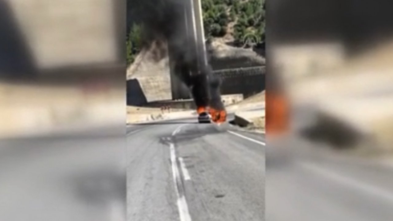 Gaziantep'te bariyere çarpıp alev alan otomobildeki 2 kişi yaralandı...O Anlar Kamerada