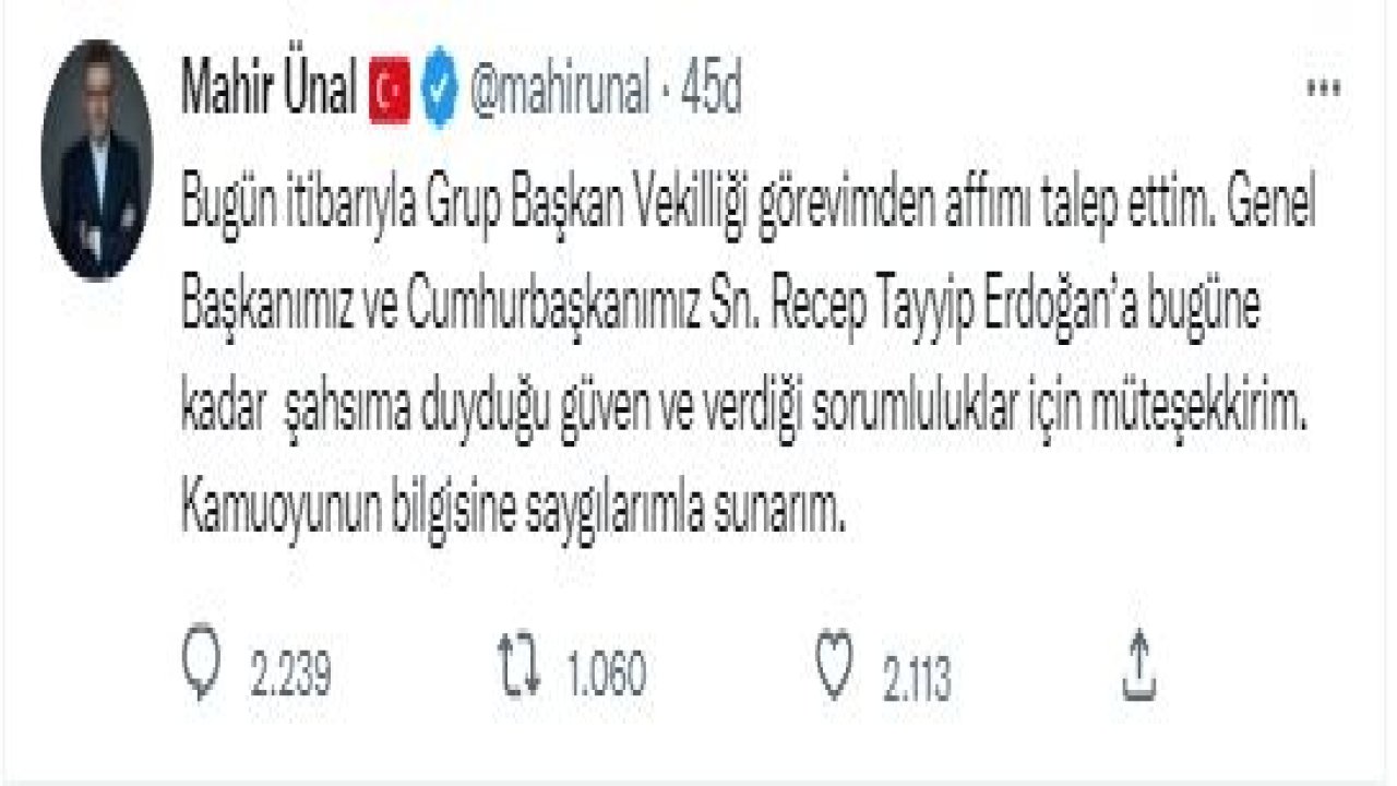 Mahir Ünal istifa etti... Devlet Bahçeli'de Ünal'ı Eleştirmişti....