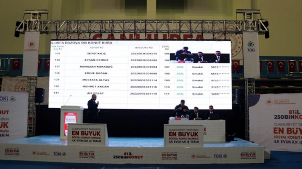 TOKİ Şanlıurfa kura çekimi canlı izle...  Şanlıurfa'da 'İlk Evim, İlk İş Yerim' projesinde yapılacak konutlar için kura çekimi yapıldı...  Şanlıurfa TOKİ Kura Sonuçları İsim Listesi 2022