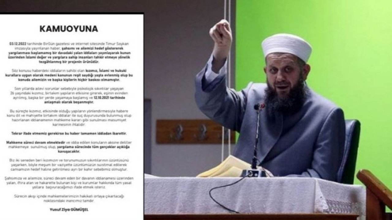 Hiranur Vakfı'nın kurucusu Yusuf Ziya Gümüşel'den altı yaşında kızını imam nikahıyla evlendirdiğine dair çıkan haberlere istinaden açıklama