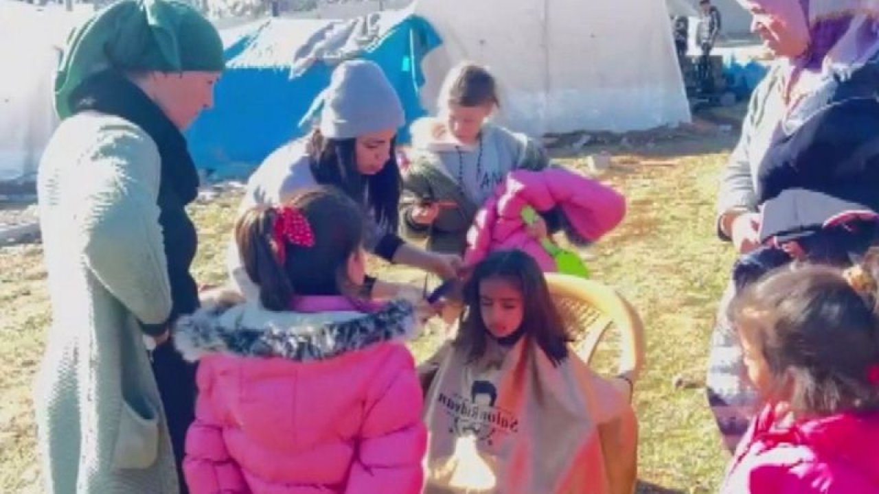 Çadırkentte kalanlar tıraş edildi, kız çocuklarına saç bakımı yapıldı