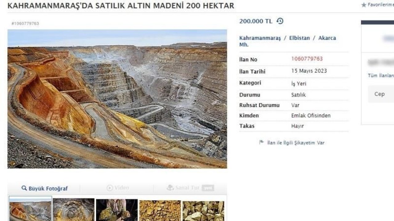 Sahibinden satılık ‘altın madeni’