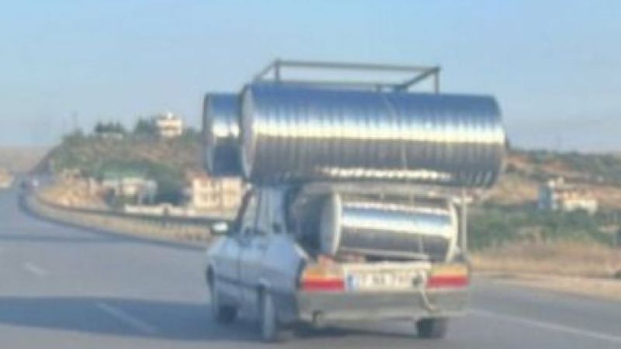 Gaziantep'te tehlikeli yolculuk! Otomobile su tankı yükledi, herkesin canını tehlikeye attı!