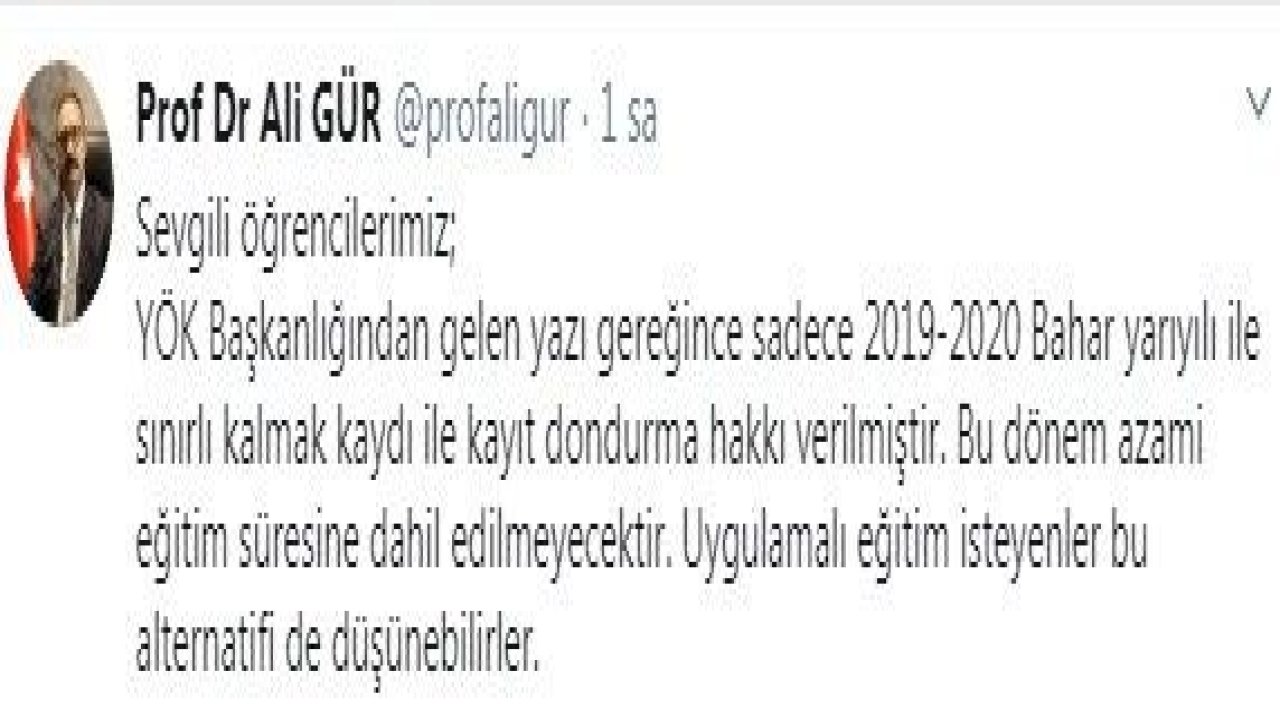 Gaziantep Üniversitesi Rektörü Prof. Dr. Ali Gür'den Öğrencilere Tweet