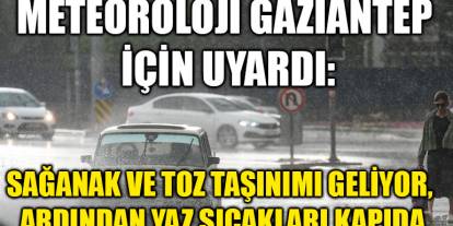 Meteoroloji Gaziantep İçin Uyardı: Sağanak ve Toz Taşınımı Geliyor, Ardından Yaz Sıcakları Kapıda
