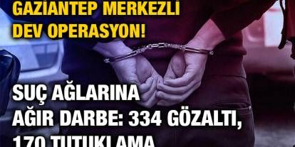 Gaziantep Merkezli Dev Operasyon! Suç Ağlarına Ağır Darbe: 334 Gözaltı, 170 Tutuklama