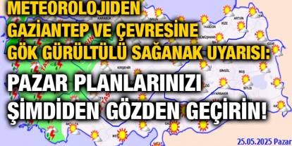 Meteorolojiden Gaziantep ve Çevresine Gök Gürültülü Sağanak Uyarısı: Pazar Planlarınızı Şimdiden Gözden Geçirin!