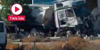 Gaziantep'te feci kaza kamerada: Tır ile kafa kafaya çarpışan kamyonun sürücüsü öldü