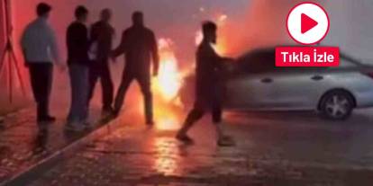 Gaziantep’te park halindeki otomobil alev alev yandı