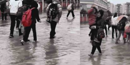 Gaziantep'te Nerdeyse Öğrenciler Sınıflara Yüzerek Girdi!