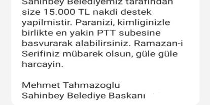 Şahinbey'de Hesaplarınız Kontrol Edin! 15 Bin TL Hesaplarınıza Yattı