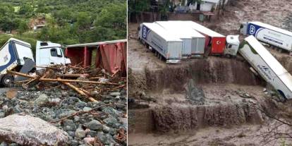Gaziantep'in Çevresi Sağanak Yağmura teslim! Osmaniye’deki heyelanda 6 tır zarar gördü