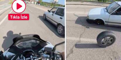Gaziantep'te Seyir Halindeki Otomobilin Lastiği Koptu! O İlginç Anlar Kask Kamerasında
