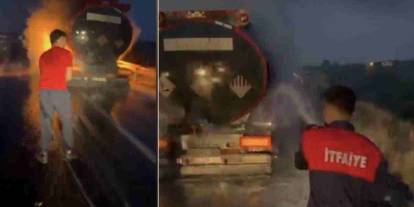 Tarsus-Adana-Gaziantep (TAG) Otoyolu'nda seyir halindeki fuel oil yüklü tanker alev aldı