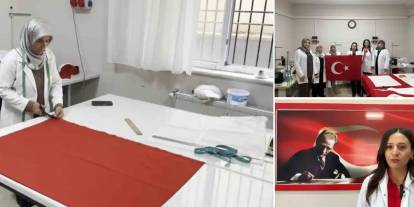 Türk bayrağını kendi elleriyle dikerek milli ve manevi değerleri üretime dönüştürüyorlar
