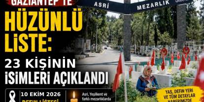 Gaziantep'te 23 Kişi Hayatını Kaybetti: 10 Ekim 2026 Gaziantep Defin Listesi