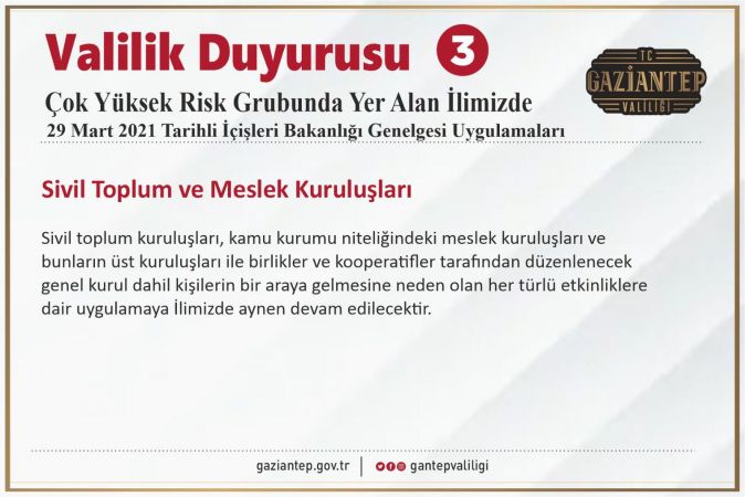 Son Dakika...Gaziantep Valiliği'nden yeni koronavirüs kararı