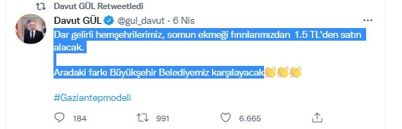 Gaziantep Valisi Gül  Ekmek ZAMLARARINA DİRENİYOR! Gaziantep Valisi Gül duyurdu...'Dar gelirli hemşehrilerimiz, somun ekmeği fırınlarımızdan  1.5 TL’den satın alacak.'