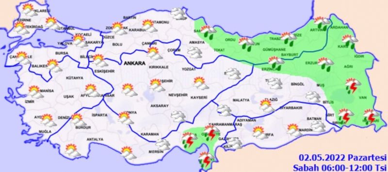 Meteoroloji Uyardı! Gaziantep , Kilis ,Bolu, Düzce ve Tokat, sağanak ve gök gürültülü sağanak yağışlı geçeceği tahmin ediliyor.