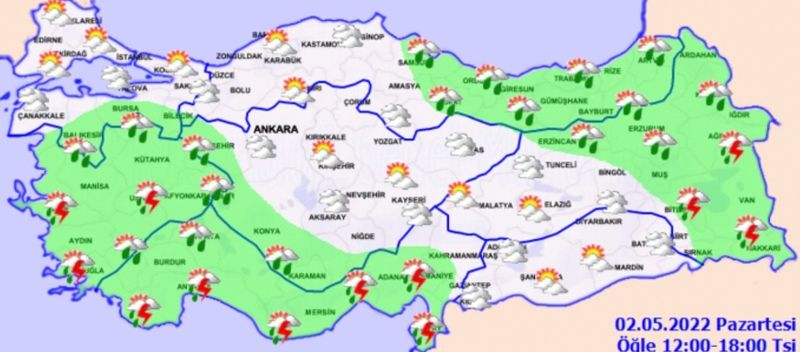 Meteoroloji Uyardı! Gaziantep , Kilis ,Bolu, Düzce ve Tokat, sağanak ve gök gürültülü sağanak yağışlı geçeceği tahmin ediliyor.