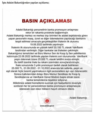 Vakıfbank'tan Dev Promosyon! Gaziantep Ve Türkiye'de Adalet Bakanlığı'nda Çalışanlara Dev Promosyon! 25 Bin Lira Tek Seferde Ödenecek!