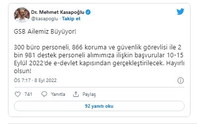 Personel alımı müjdesi: 4 bin 147 sözleşmeli personel alınacak Bakan Kasapoğlu duyurdu! Başvurular 10 Eylül'de başlıyor... Şartlar Neler?